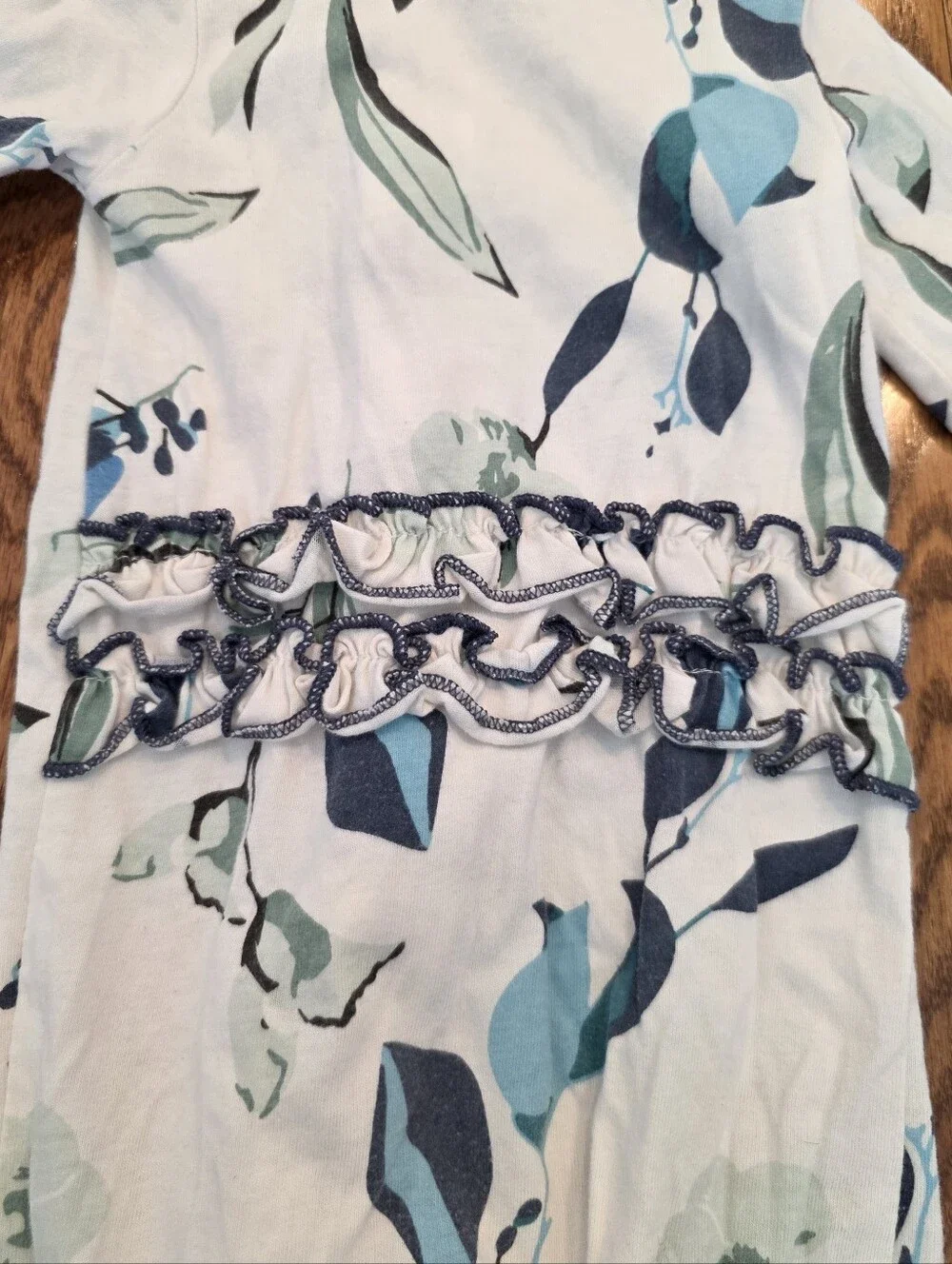 Jessica Simpson Light Blue Floral Ruffle Footed One-Piece